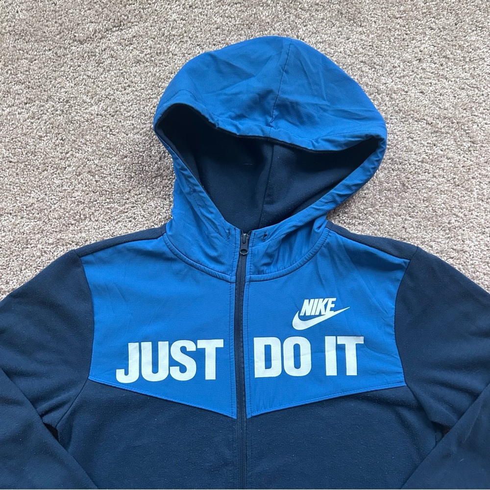 Vintage Nike Men’s Just Do It Blue Zip Up Hoodie Size Small Great Condition 90s - Picture 2 of 7